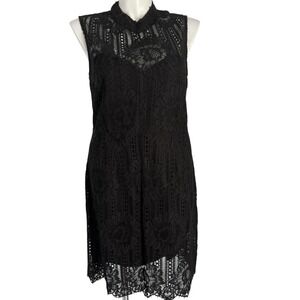 Karl Lagerfeld Paris Black Lace Dress Sleeveless Mock Neck Open Back‎ Size 16